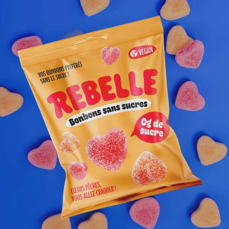 Rebelle Bonbons Coeurs Pêche 50 Gr