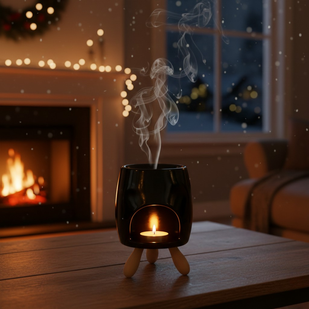 Brûleur à Huile en Céramique à Pieds - Noir