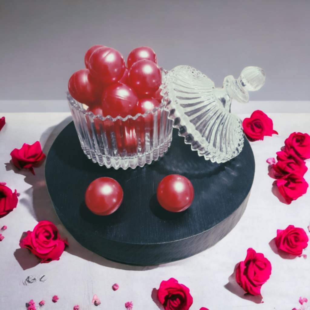 10 xPerle de bain ronde Rouge nacré, Senteur Rose