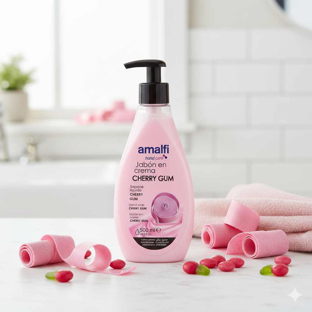 SAVON À LA CRÈME CHERRY GUM 500ML. AMALFI