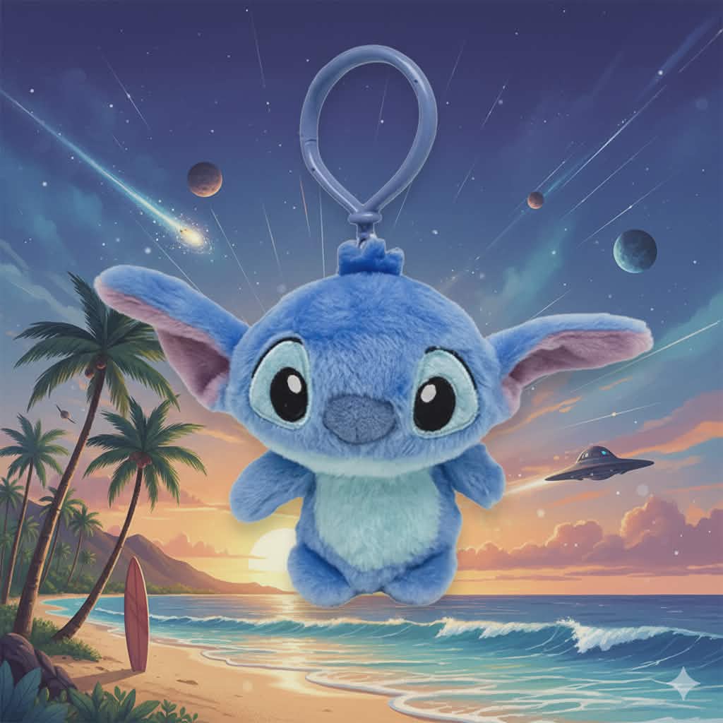 Peluche 3D Disney Lilo et Stitch, le chien étoile bleu, avec crochet et décoration de sac, 12 cm