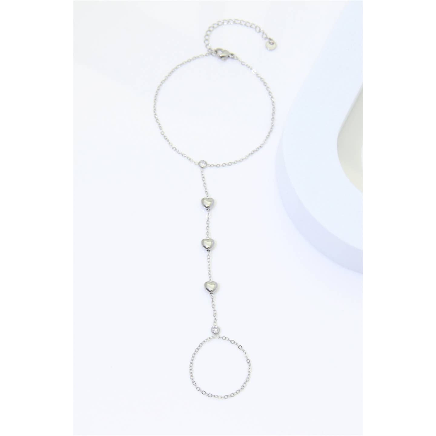 Bracelet Main Bague Coeur en Acier Inoxydable