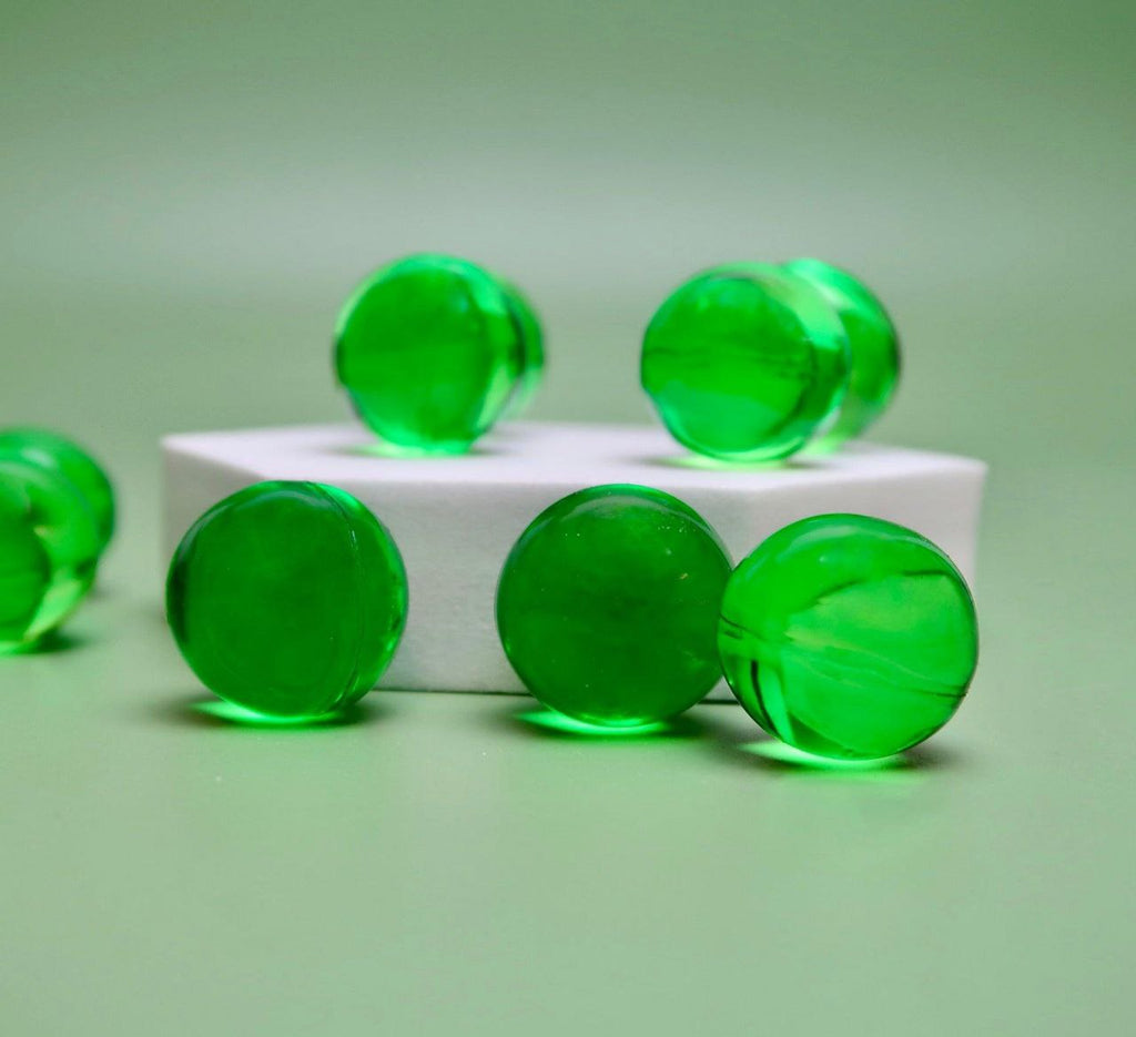 10 xPerle de bain ronde transparent vert, Senteur Pomme