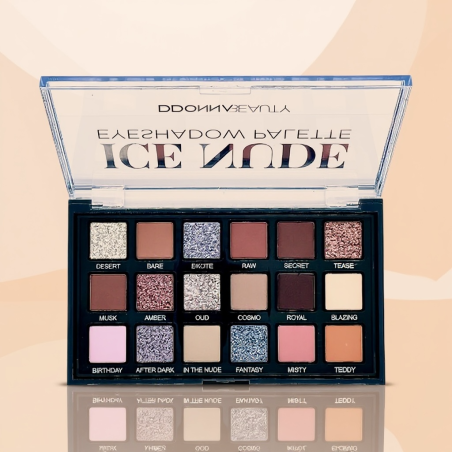 Palette Fards à Paupières Ice Nude – 18 Teintes Nudes & Pailletées- D'Donna