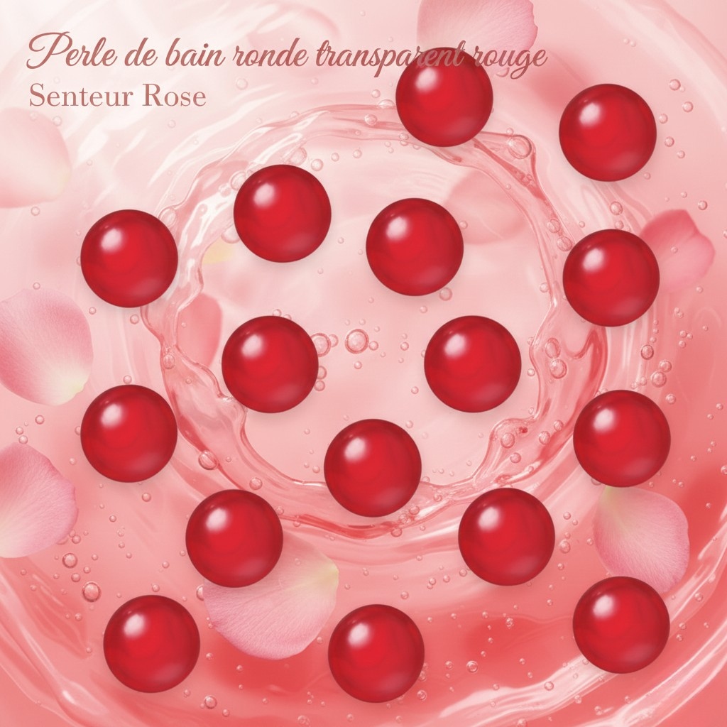10 xPerle de bain ronde transparent rouge, Senteur Rose