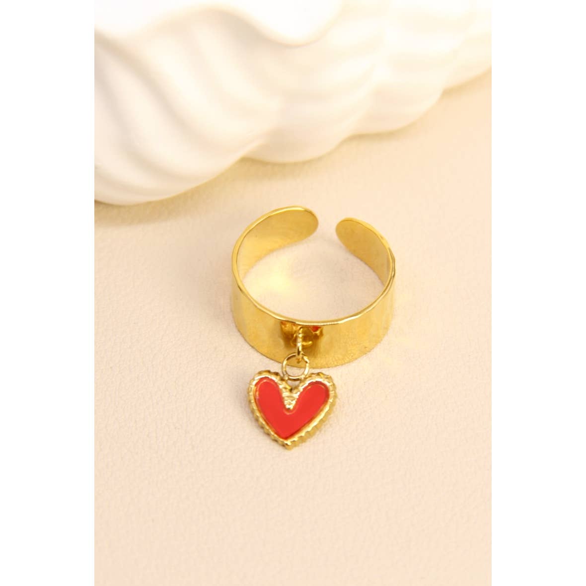 Bague Breloque Coeur Ajustable – Élégance Inoxydable