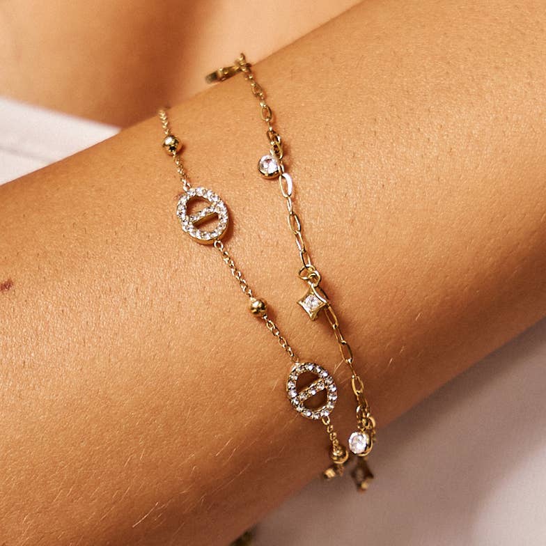 Bracelet Chaînette Maillon Marine Strass Acier Inoxydable