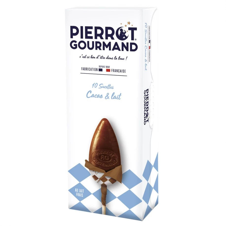 Sucettes plates Pierrot Gourmand au cacao lait - Etui de 10