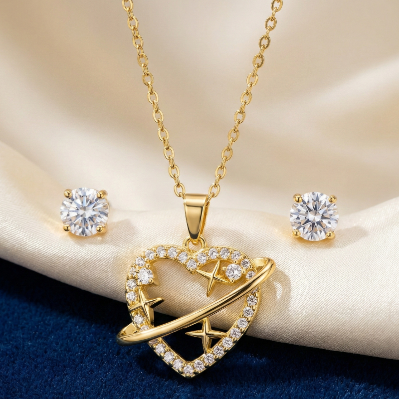 Parure de Bijoux Prestige – Collier & Boucles d’Oreilles en Acier Inoxydable