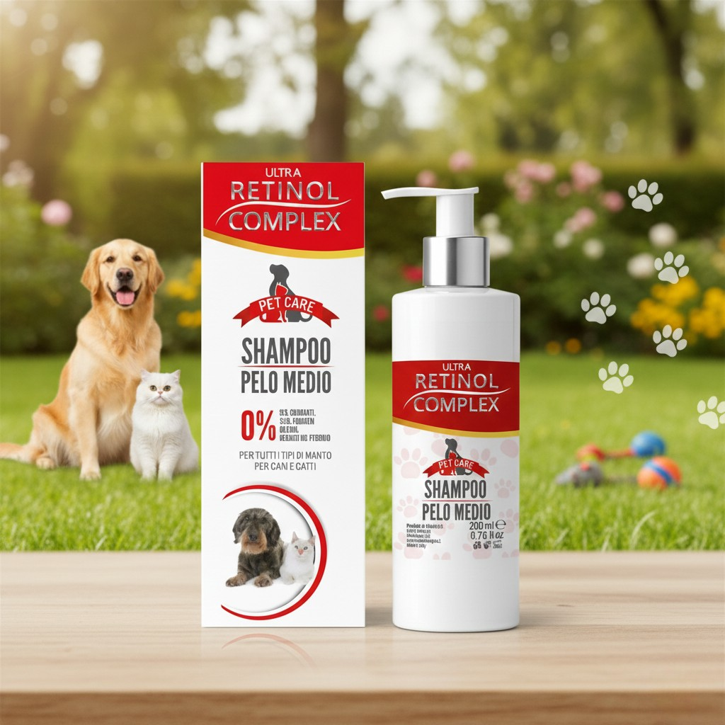 Shampoing pour animaux de compagnie pour cheveux moyens 200ml. retinol complex