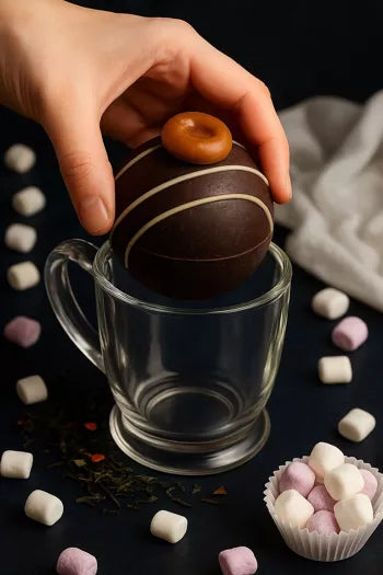 Bombe de chocolat chaud garnie de guimauves – Saveur Caramel