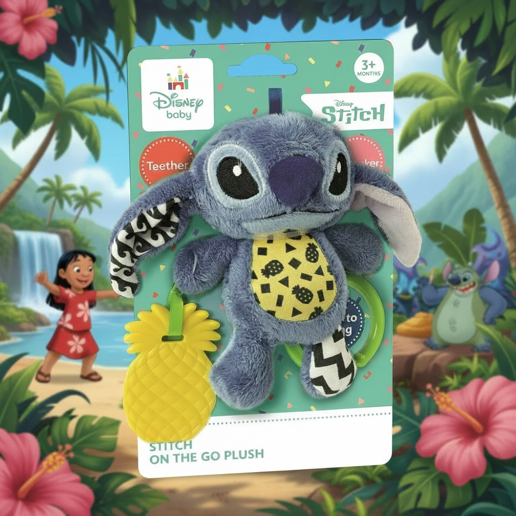Peluche et jouet à mâcher Clementoni, Disney Lilo et Stitch, le chien étoile Ananas