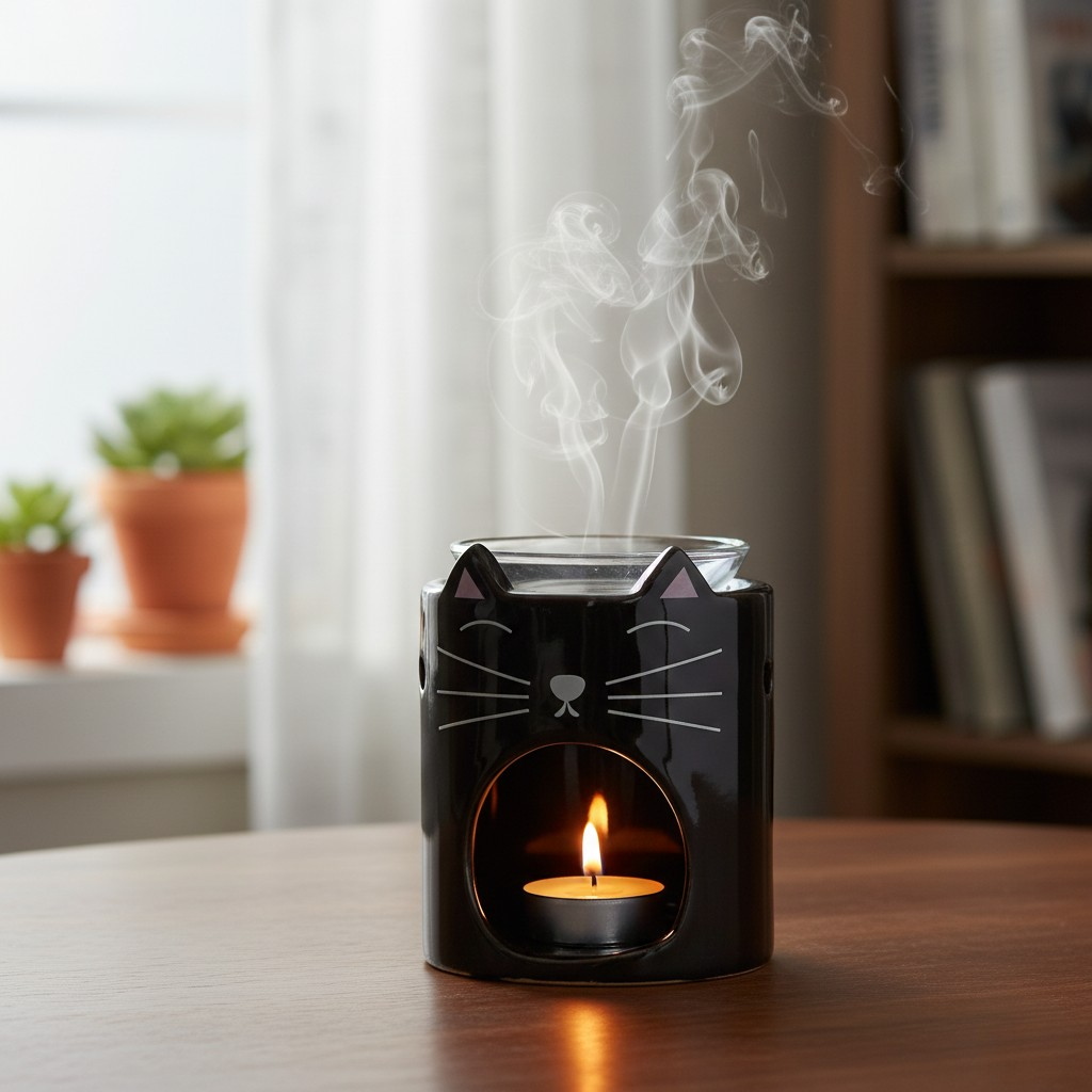 Brûleur à Huile en Céramique - Tête de Chat