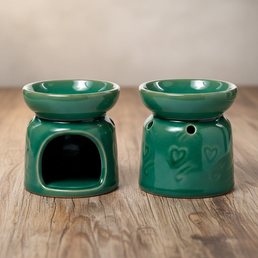 Petit brûleur à huile en céramique avec motifs coeurs