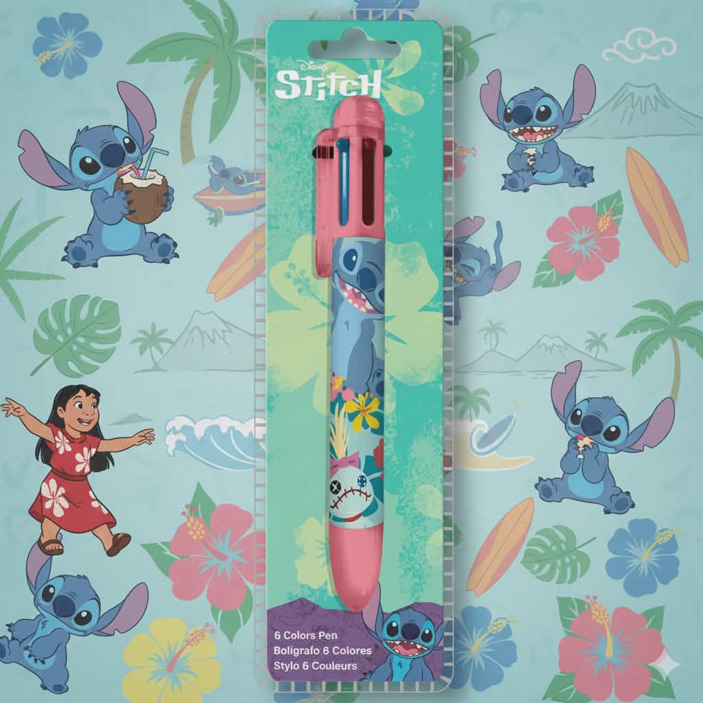 Stylo 6 couleurs Disney Lilo et Stitch, Le Chien Étoile Scrump