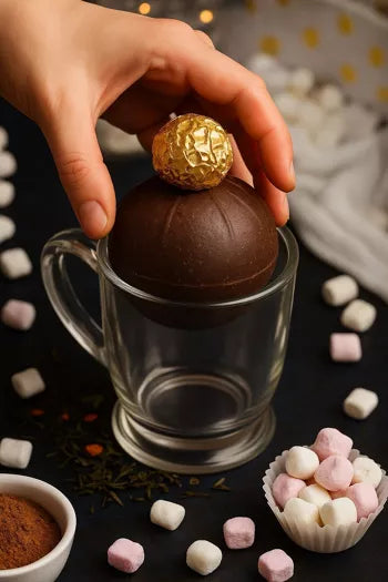 Bombe de chocolat chaud garnie de guimauves – Noisette & Ferrero Rocher