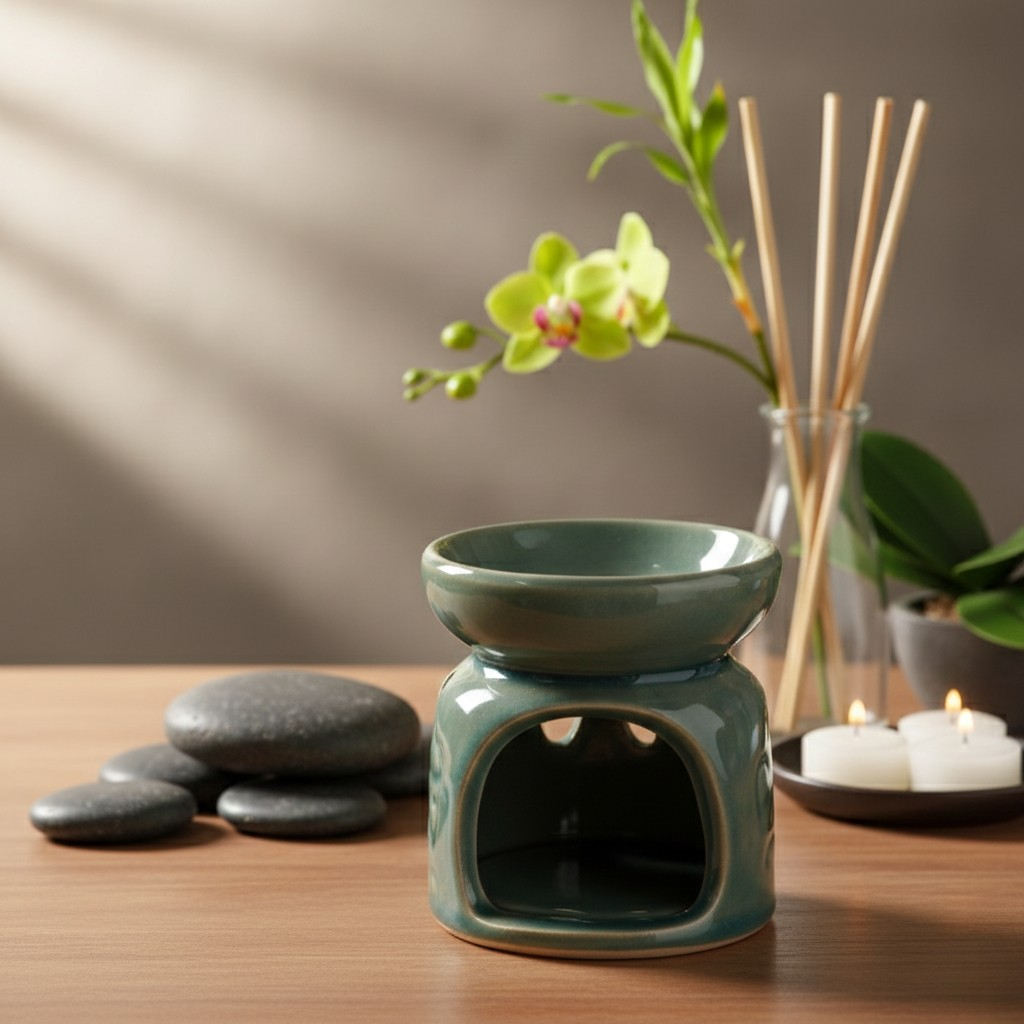 Petit brûleur à huile en céramique avec motifs coeurs