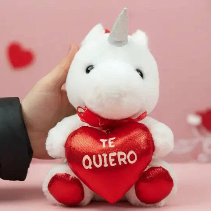 Peluche LICORNE Blanche COEUR ROUGE ❤️ “TE QUIERO” – Spécial Saint-Valentin