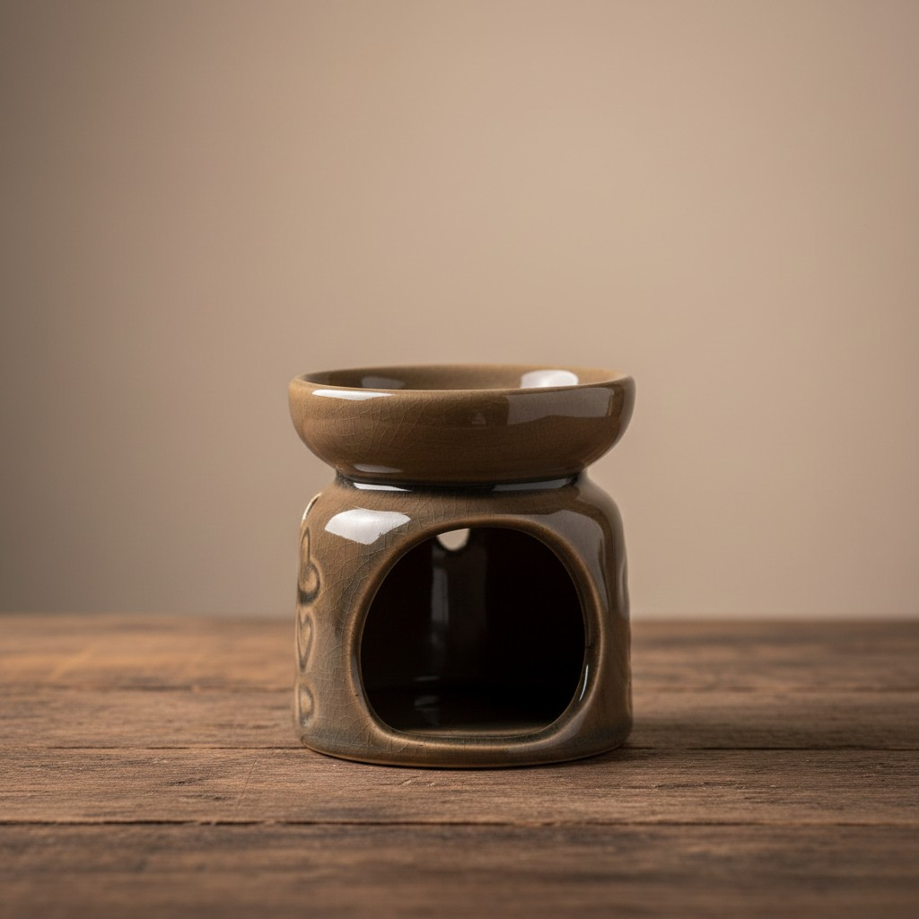 Petit brûleur à huile en céramique avec motifs coeurs