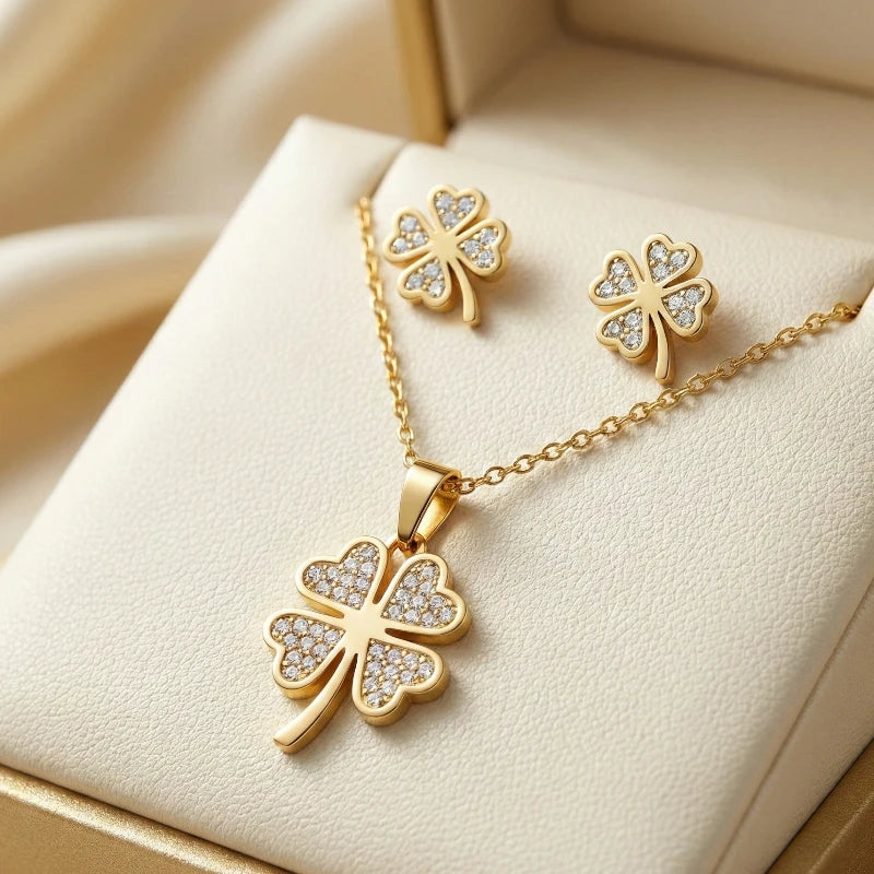 Parure de Bijoux Prestige – Collier & Boucles d’Oreilles en Acier Inoxydable