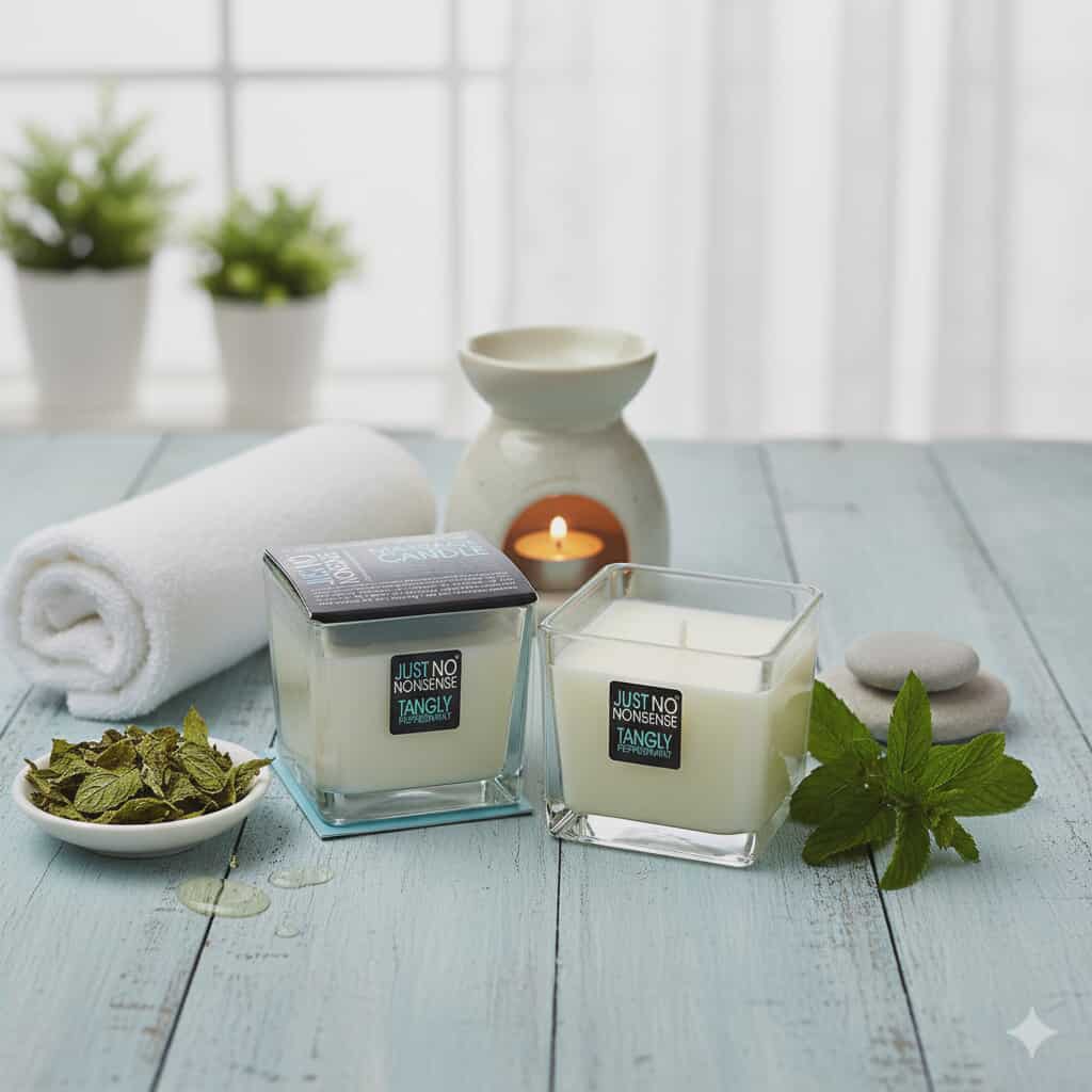 Bougie de massage 200g AROMATHERAPIE JUST NO NONSENSE, menthe poivrée
