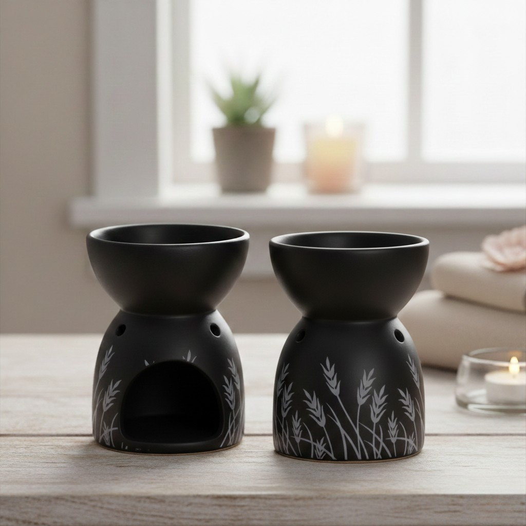 Brûleur à huile Céramique Noir, Motif Blé