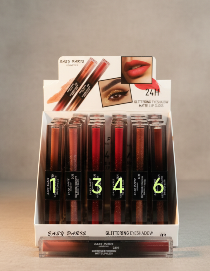 LIPGLOSS MATTE + OMBRE À PAUPIERES GLITTERING