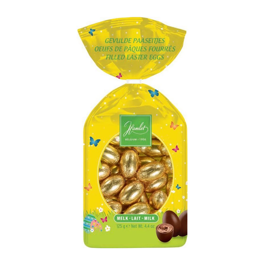 Oeufs chocolat au lait fourrés noisettes - sachet de 125g