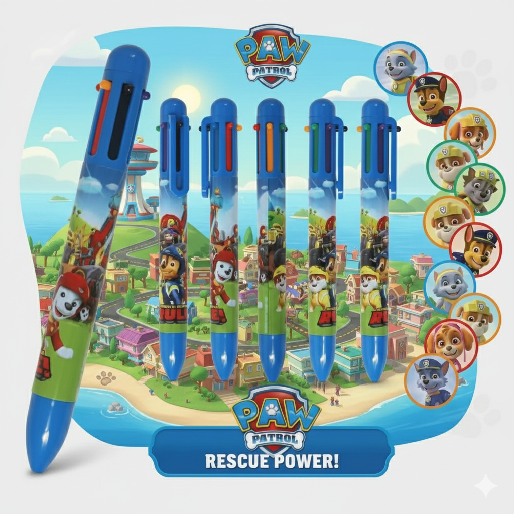 Stylo à 6 couleurs Pat' Patrouille Roues de Secours