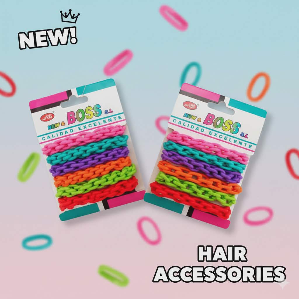 Élastiques à cheveux à chaînette de couleurs assorties, 6 unités par paquet