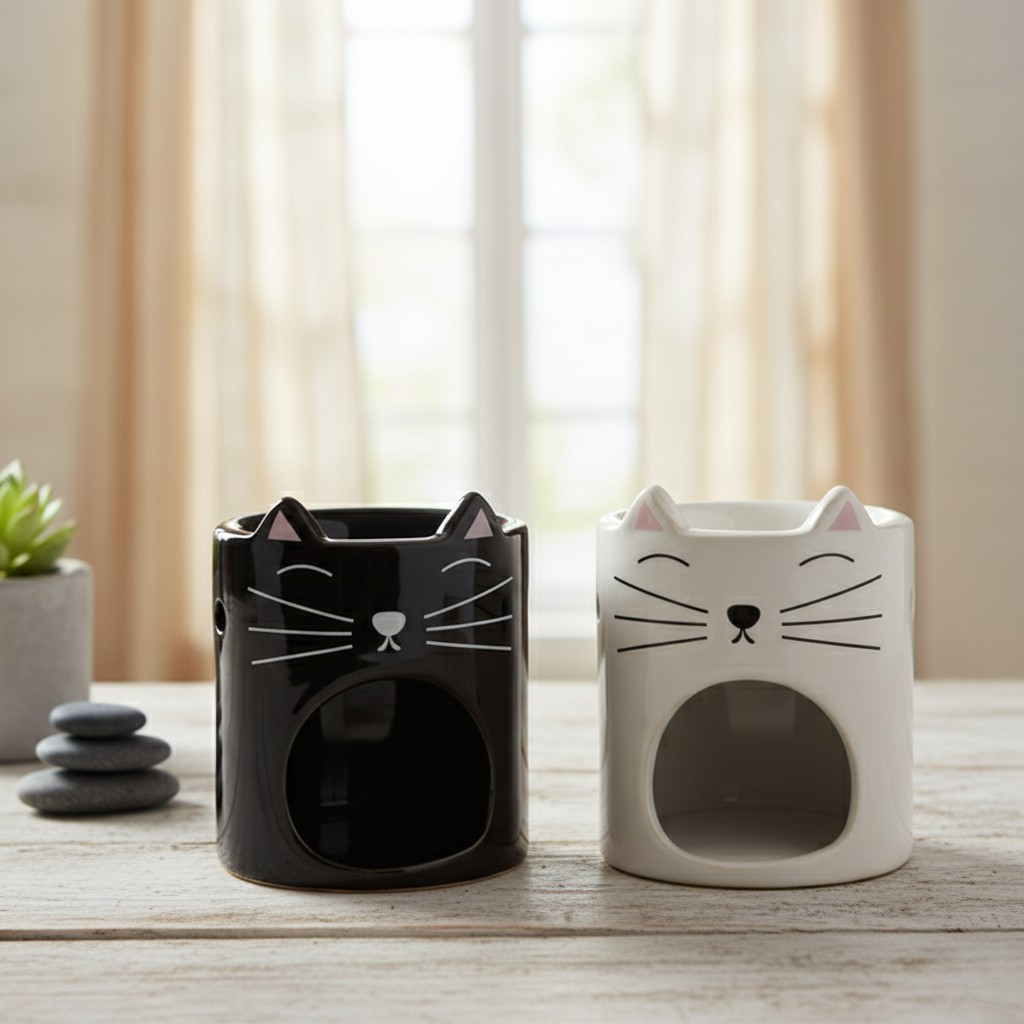 Brûleur à Huile en Céramique - Tête de Chat