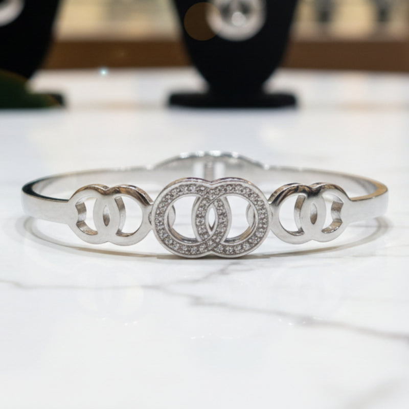 Bracelet Argenté Jonc “Double Cercle” Scintillant💎Acier Inoxydable de Haute Qualité