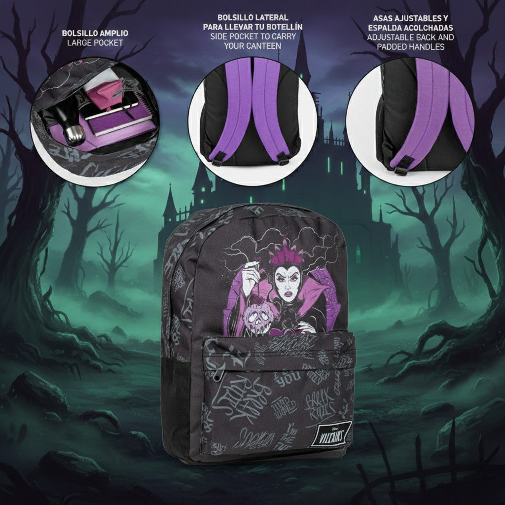 Sac d'école Disney Villains noir, 42 cm