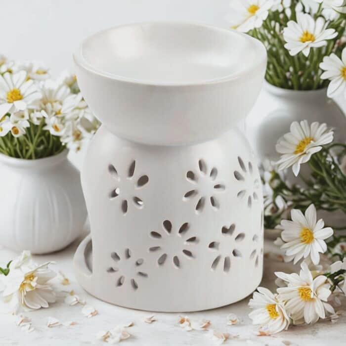 Brûleur à Huile et Fondant de Cire en Céramique - Fleur Marguerite
