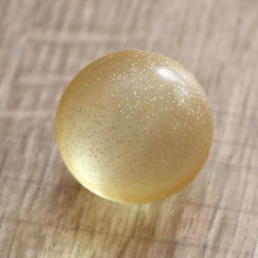 10 x Perle de bain ronde transparent à paillette dorées, Senteur Vanille