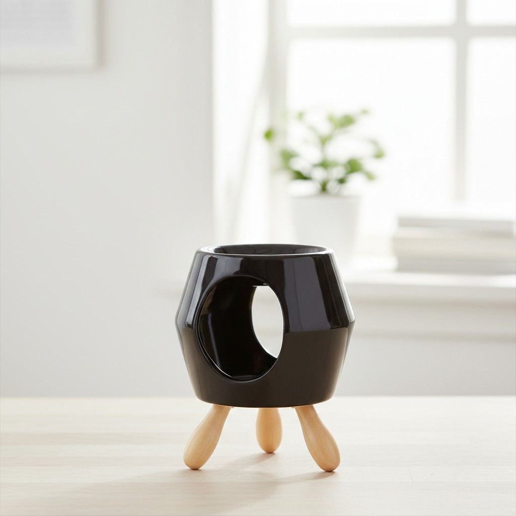 Brûleur à Huile en Céramique à Pieds - Noir