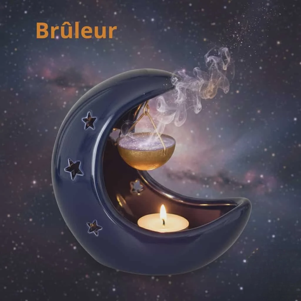 Brûleur à huile suspendu en forme de croissant de lune bleue