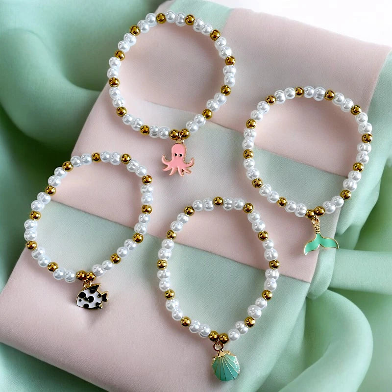 Bracelets en Perles Nacrées avec Motifs Poisson et Coquillage