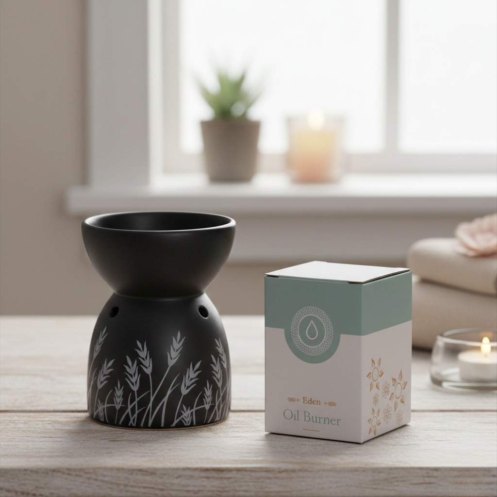 Brûleur à huile Céramique Noir, Motif Blé