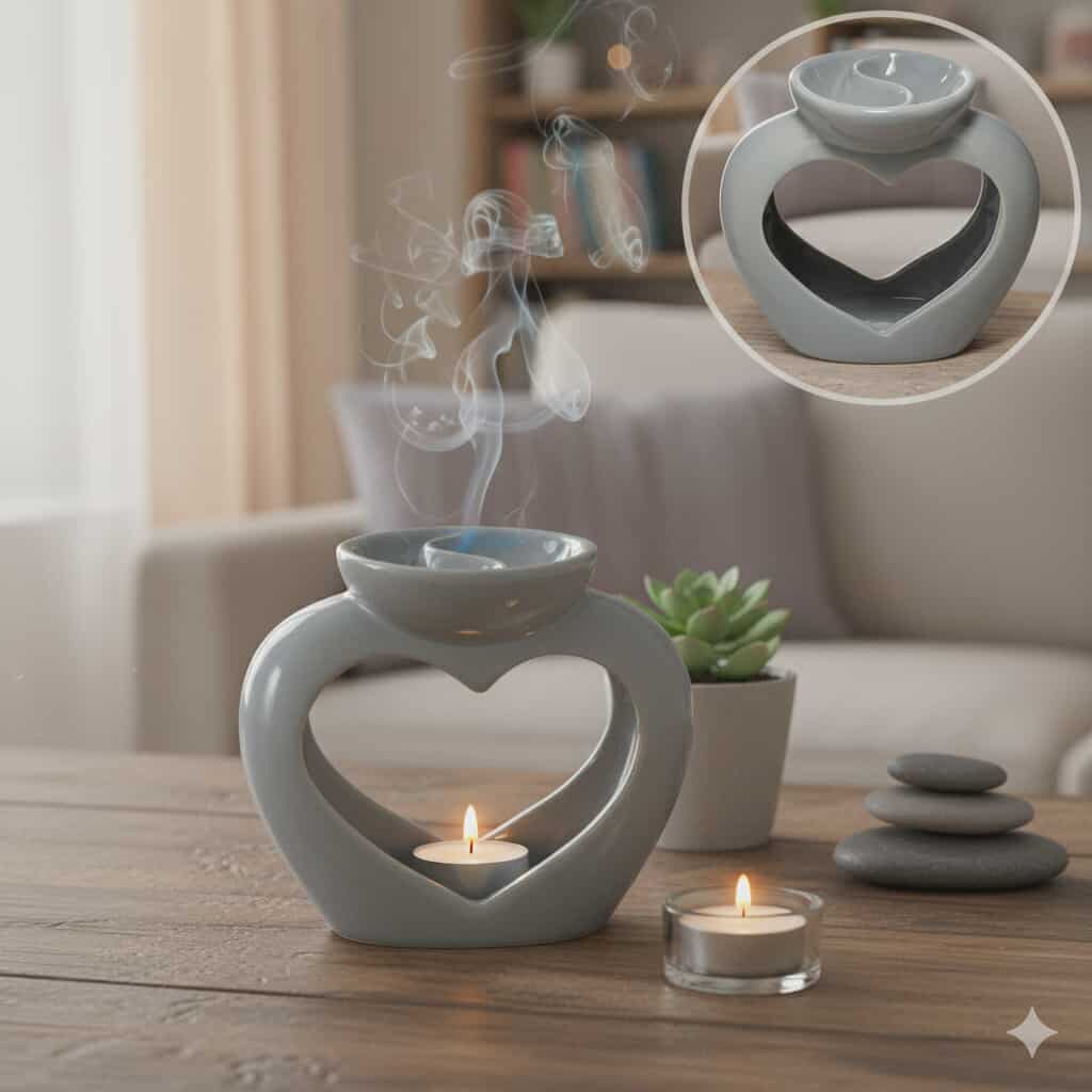 Brûleur à Huile et Fondant de Cire avec Séparation - Gris à Forme de Coeur