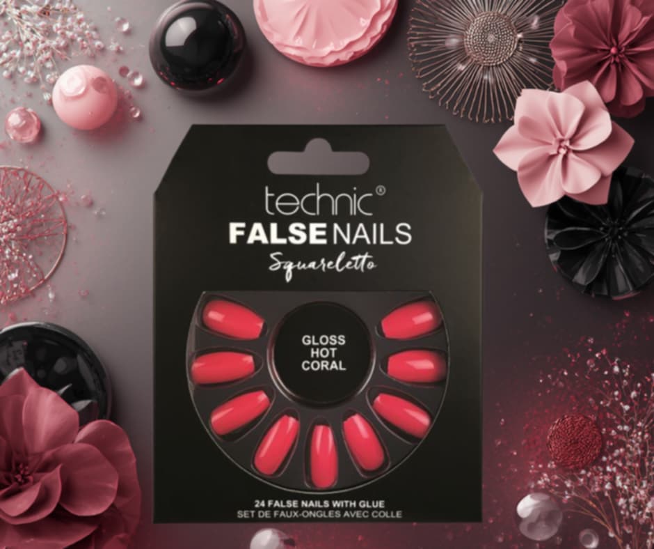 technic - Faux ongles Squareletto Gloss Hot Coral