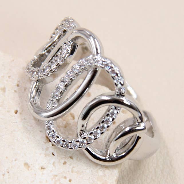 Bague Ajustable Géométrique Strass En Acier Inoxydable