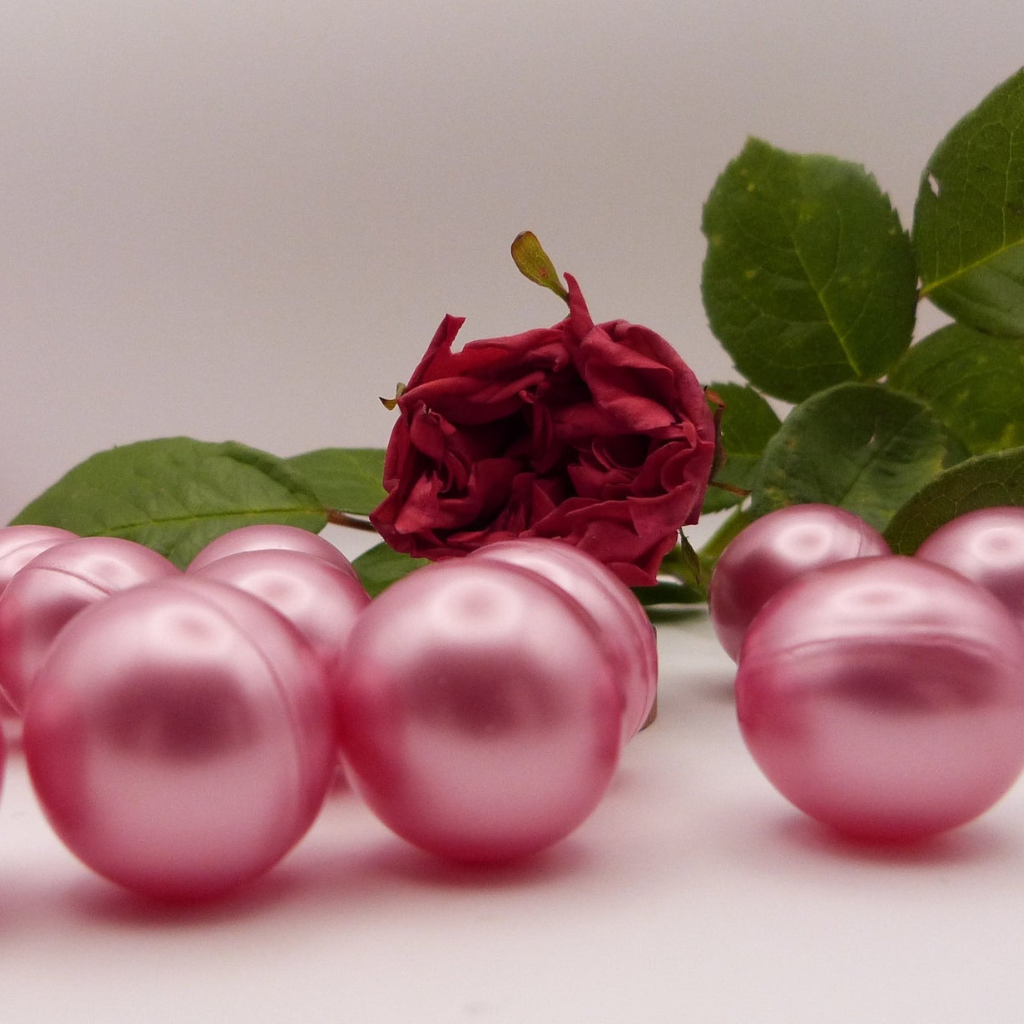 10 xPerle de bain ronde rose nacré, Senteur Rose