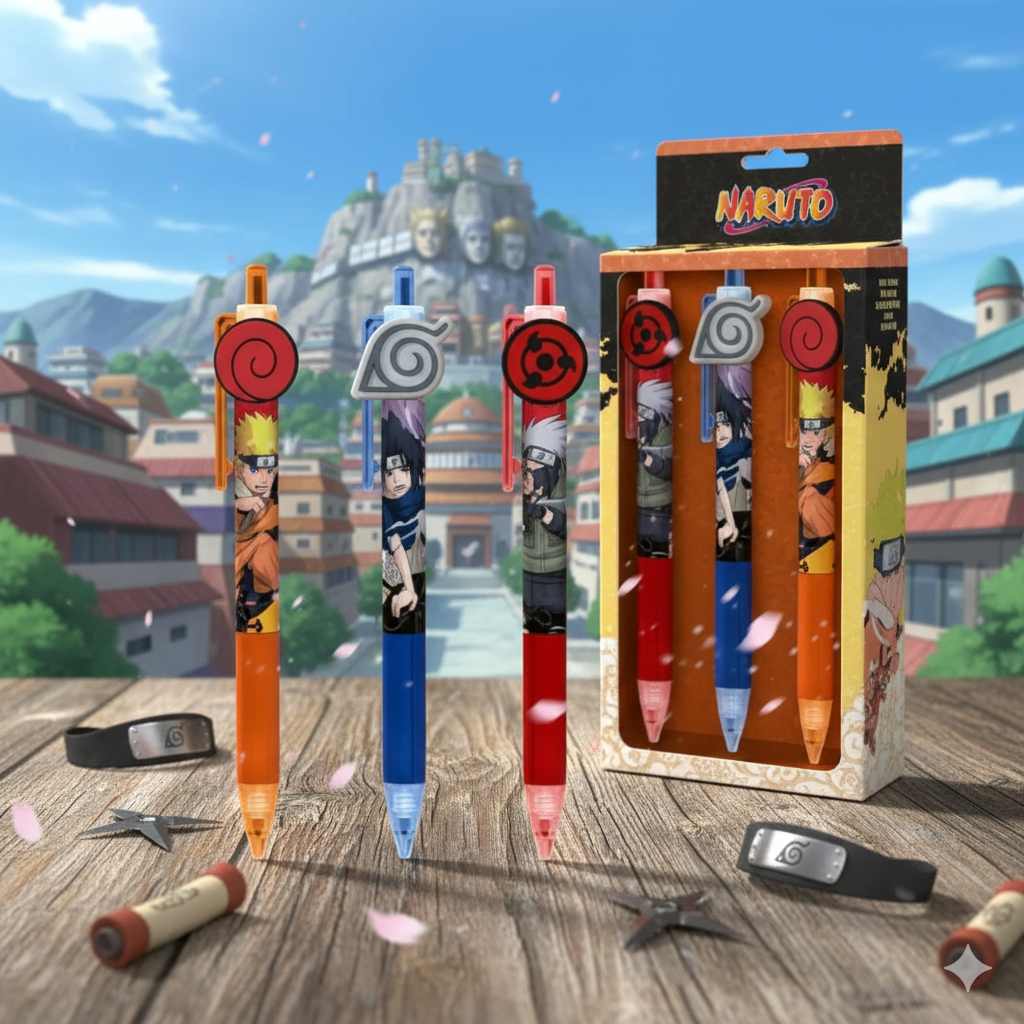 Lot de 3 stylos à l'effigie du symbole Naruto