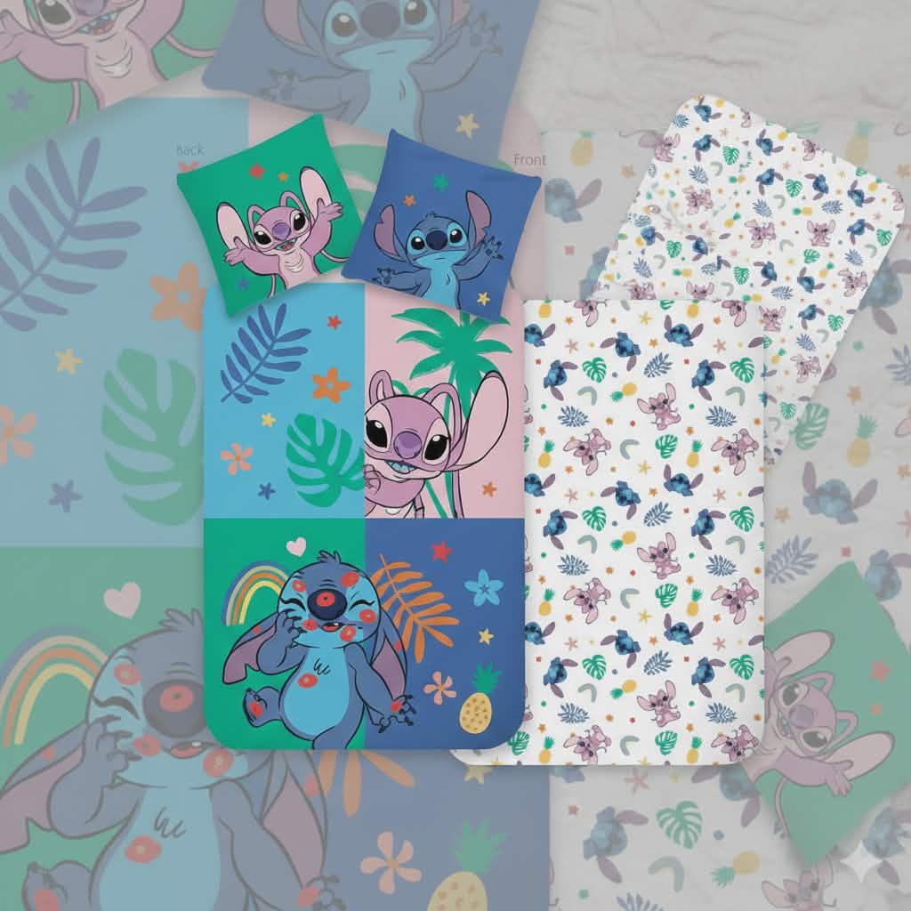 Housse de couette Disney Lilo et Stitch, Le Chien Étoile, Jungle Joyeuse, 140×200cm, 70×90 cm