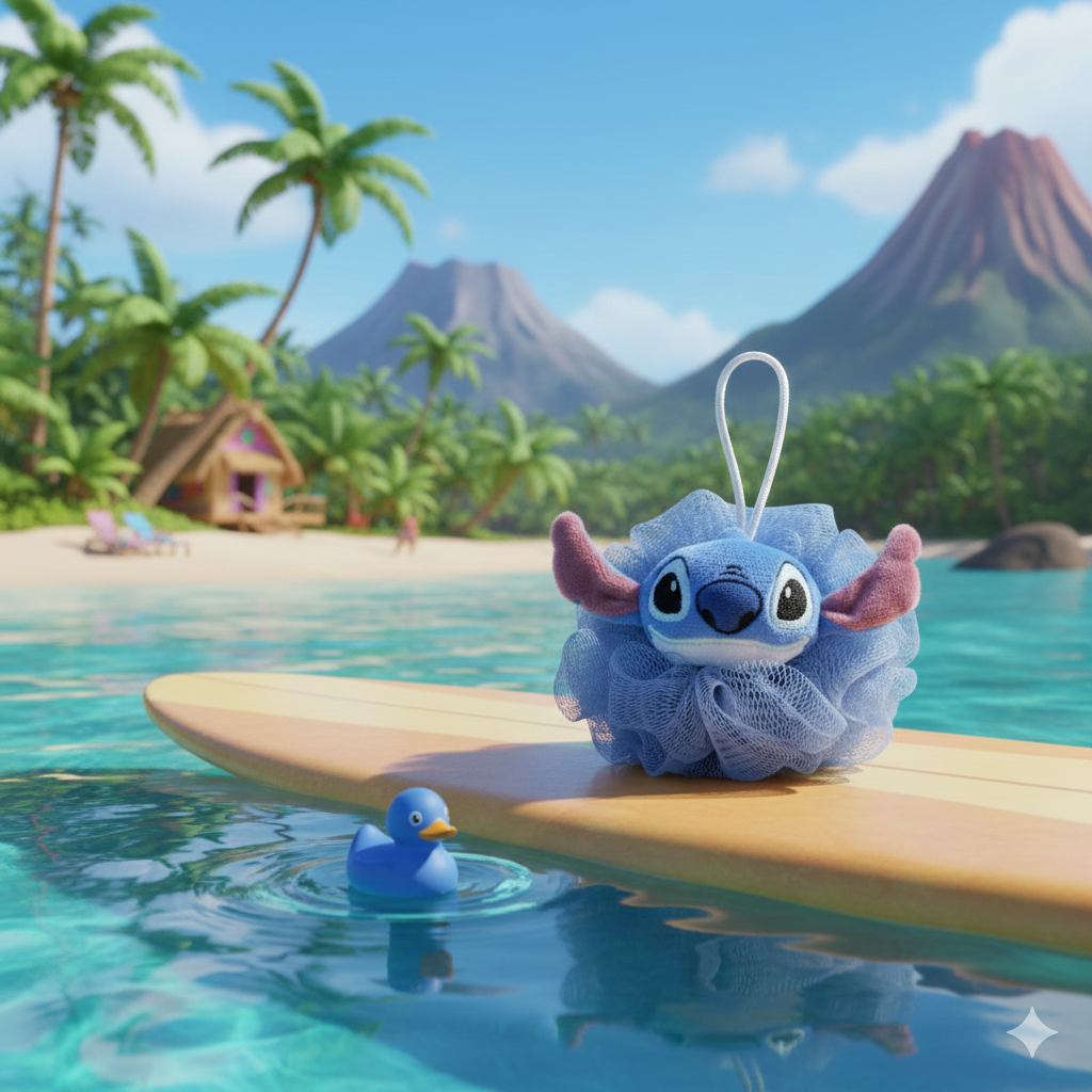 Éponge de bain 3D bleue Disney Lilo et Stitch, le chien étoile