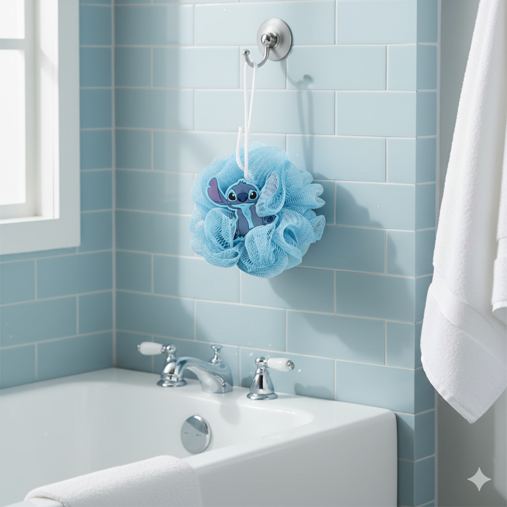 Éponge de bain bleu clair Disney Lilo et Stitch, le chien étoile