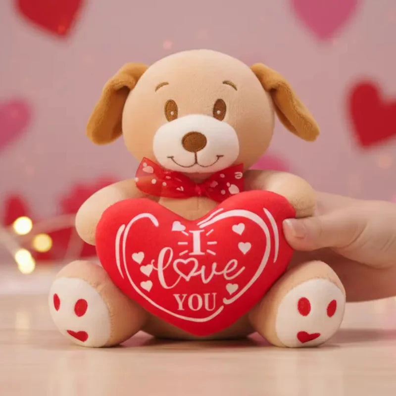 Peluche CHIEN beige Cœur Rouge 💖 I LOVE YOU – Spécial Saint-Valentin