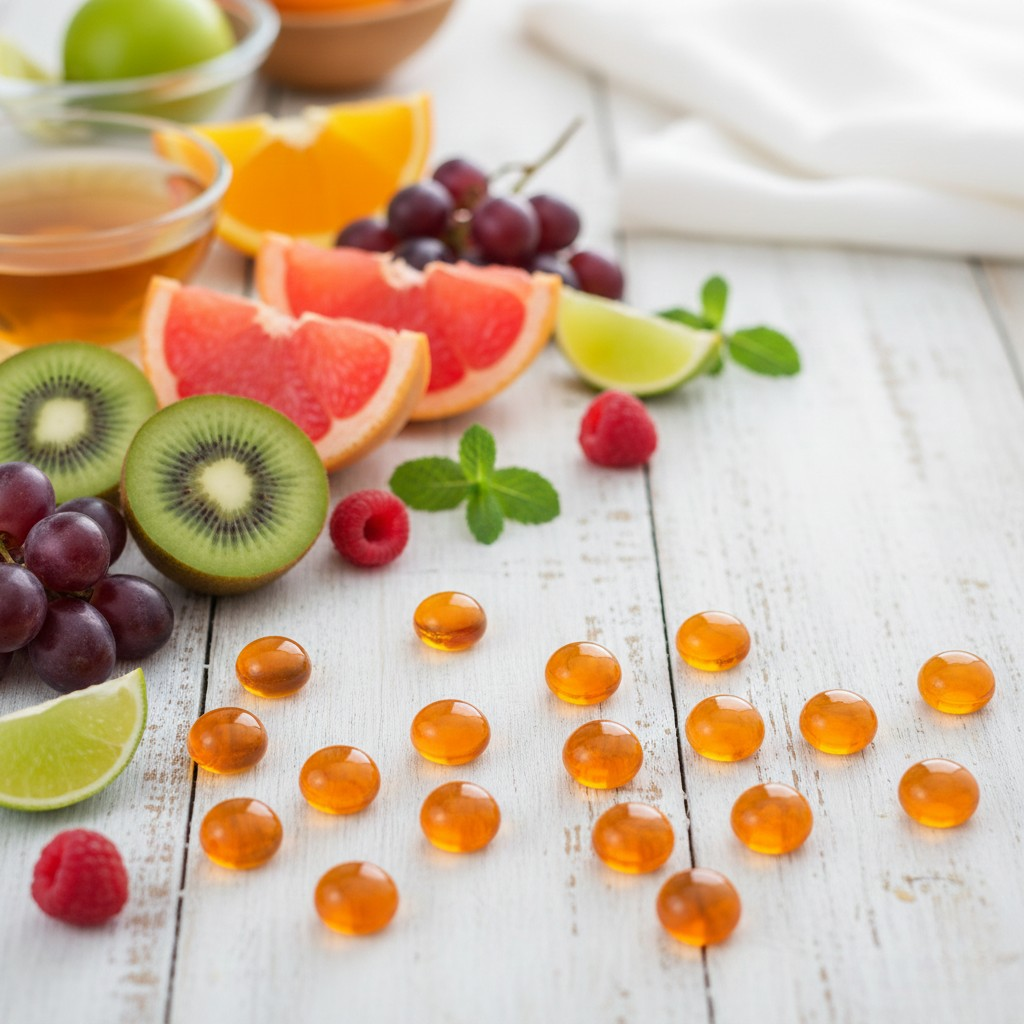 10 xPerle de bain ronde transparent orange, Senteur Fruitée