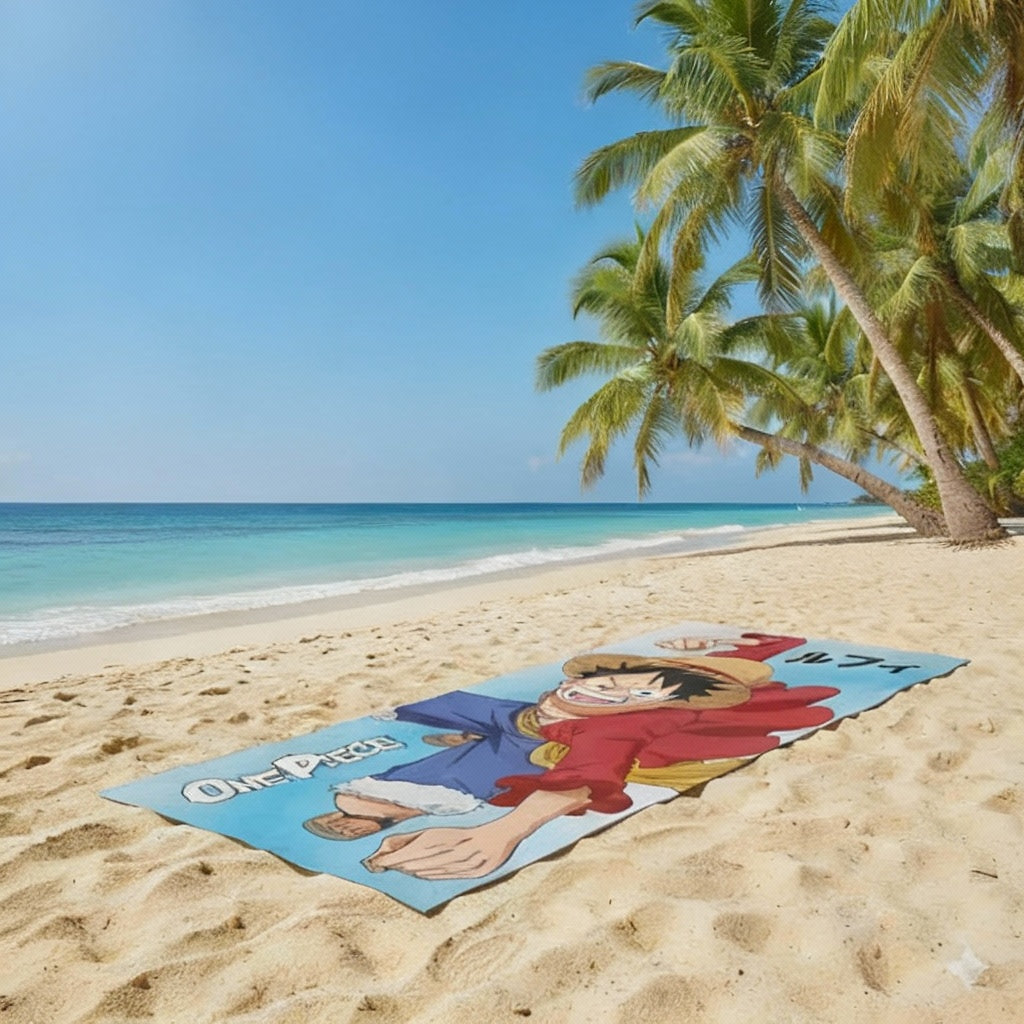 Serviette de bain One Piece Pirate Souriant, serviette de plage 70x140cm (Séchage rapide)